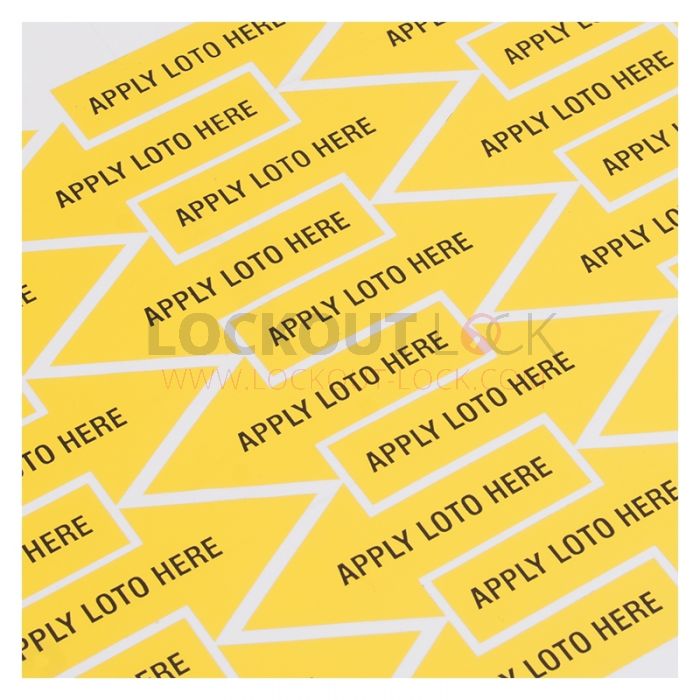 Apply Loto Here Adhesive Label Pack of 40 - Up Close