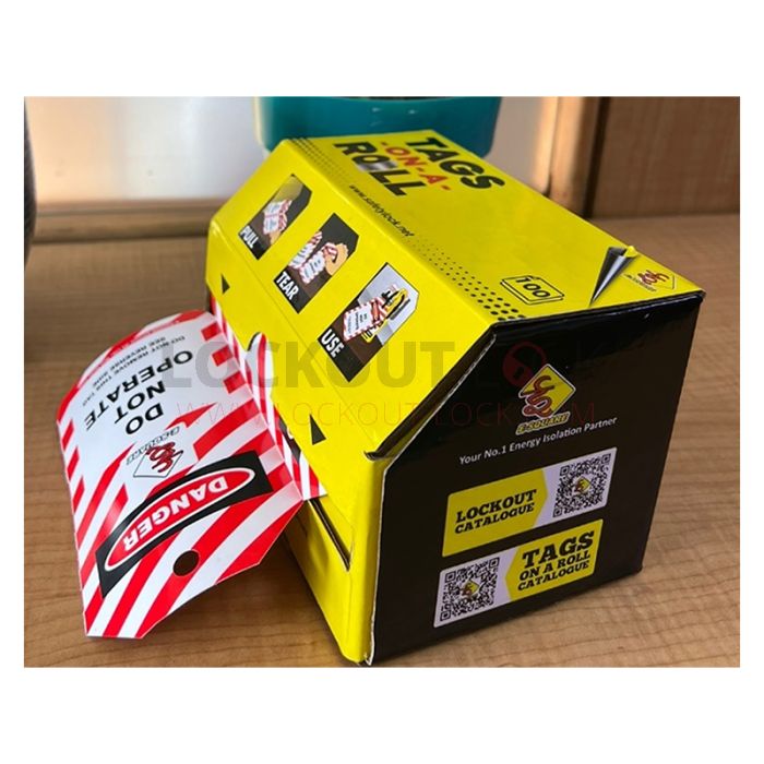 Lockout Lock LT-STOR-T1 Lockout Tags on Roll (Side Pattern), 80x140mm - Roll of 100.