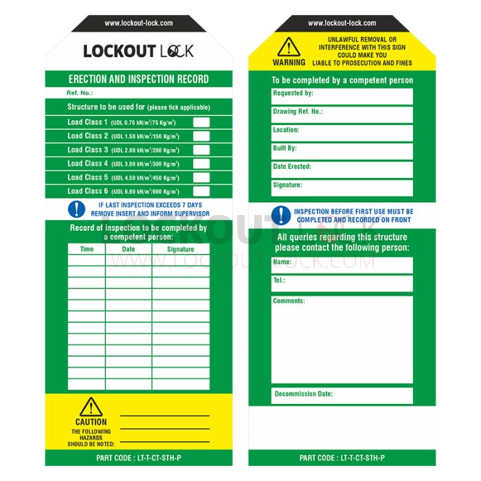 Lockout Lock LT-T-CT-STH-P Tags for Claw Type Scaffolding Tag Holder - Premier - Set of 10