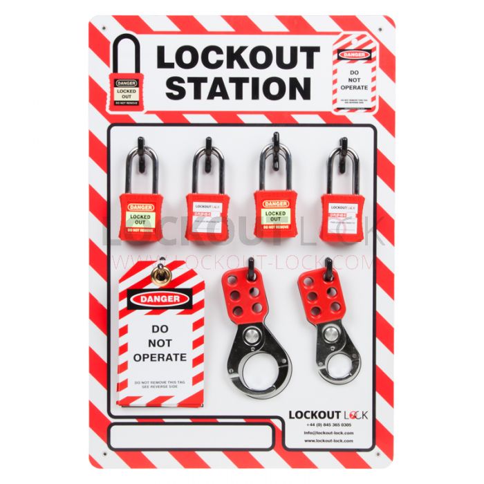 4 Lock Red/White Lockout Shadow Board - w/ Optional Accessories (Lockout Boards)