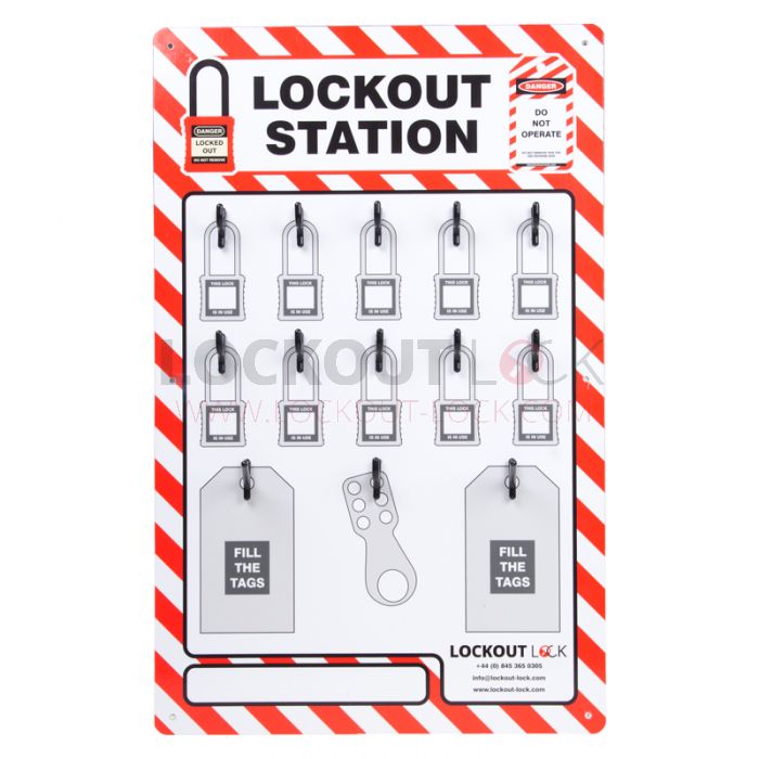 10 Lock Red/White Shadow Lockout Board - W/ Optional Accessories - Red and White