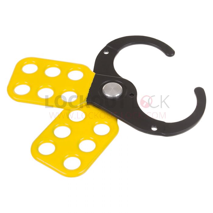 Small Vinyl-Coated Lockout Hasp w/ Yellow Body & Black Shackle - Open