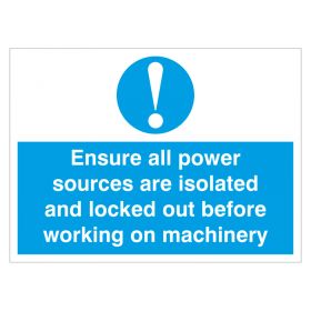 10 x Adhesive Labels - 'All Power Sources Are Isolated'