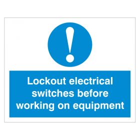 Exclamation Lockout Electrical Switches White and Blue