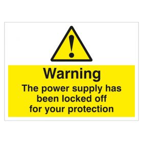 Warning The Power Supply has been Locked Out Adhesive Label 55 75mm 10