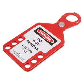 6 Hole Red Hasp with Integrated Tag