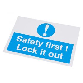 10 x Adhesive Labels - 'Safety First! Lock It Out'