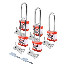 Long Shackle Jacket Padlock - Master Key - 5 Pack (4 Colours Available)